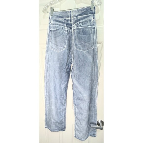 ZARA High Rise Wide Leg Jeans Size 0 / EUR 32 Light Wash Distressed Denim Y2K - Picture 3 of 12